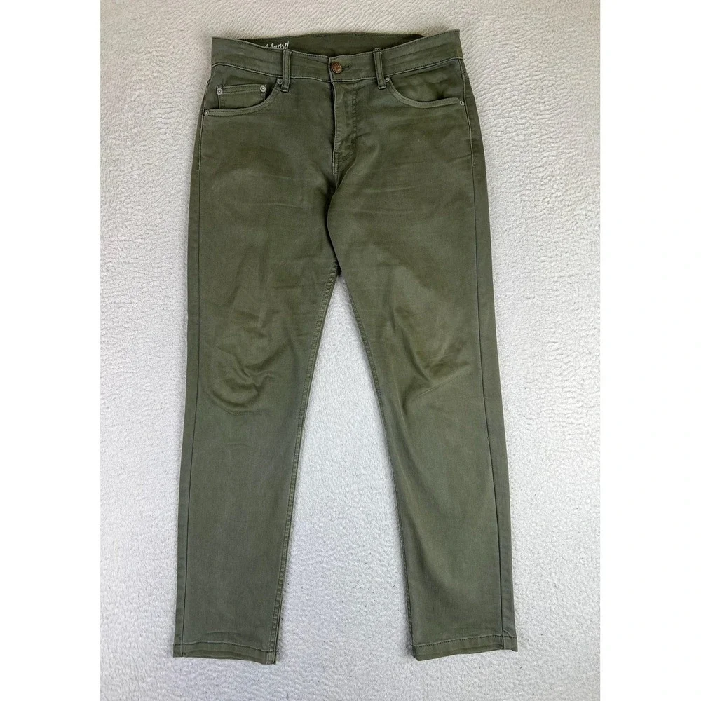 Mugsy Jeans Mens 30x30 Green Slim Tapered Stretch Denim Casual Pants Olive